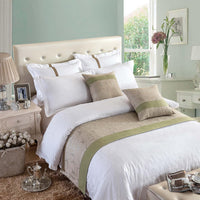 NEW OSVINO Natural Modern Linen Bed End Scarf Runner Protector No Fading Soft, Green Fits All Size Beds, Retails $49+