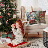 NEW Hunken 18x18 Inch Christmas Pillow Covers - Set of 4. Winter Farmhouse Decor, Holly Jolly, and Winter Holiday Designs. Zippered Cushion Cases for Home Couch, Xmas Series