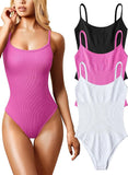 NEW OQQ Women's 3 Pack Black Rose White Bodysuits Sexy One Piece Sleeveless Adjustable Spaghetti Strips Tops Bodysuits - Sz L! Tons of stretch