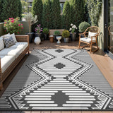NEW Retails $60, Outdoor Rug 5x8 ft Boho Waterproof Outdoor Carpet-Patio RV Deck Camping Rug Portable Boho Rugs for Outdoor Area Rug Picnic Backyard Porch Beach Mat Grey & White