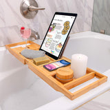 NEW Homemaid Living Luxury Bamboo Bathtub Tray - Expandable Bathroom Tray with Reading Rack or Tablet Holder, Premium Bath Tray Includes a Wine Glass Holder, Bathroom Caddy fits All bathtubs (Natural Bamboo)