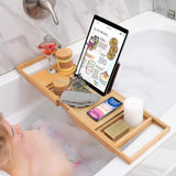 NEW Homemaid Living Luxury Bamboo Bathtub Tray - Expandable Bathroom Tray with Reading Rack or Tablet Holder, Premium Bath Tray Includes a Wine Glass Holder, Bathroom Caddy fits All bathtubs (Natural Bamboo)