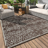 NEW Retails $60, Outdoor Rug 5x8 Waterproof Outdoor Carpet Reversible Patio Rug Portable Camping Rug Modern Abstract Plastic Straw RV Rug for Picnic Beach Balcony Pool Deck Foldable Rug, Brown/Beige