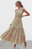 NEW Retails $85 Blue/Pink PRETTYGARDEN Women's Floral Maxi Dress 2024 Knot One Shoulder Sleeveless Ruffle Hem Flowy Boho Dresses Sz 2X