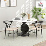 NEW Retails $190, HOMCOM Weave Dining Chairs Set of 2, Mid-Century Modern Metal Kitchen Chairs with Y-Shaped Backrest and Hemp Seat for Dining Room, Living Room, Bedroom, Black