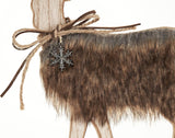 NEW Giftcraft 2pcs Reindeer Christmas Decorations, Brownie and Snowball Christmas Reindeer Figurines, Christmas Decor, Wood & Faux-Fur Reindeer Decor, 13” Large Reindeer Decor with Wood Base