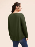 NEW Bloomchic Plain Waffle Knit Scoop Neck Plicated Detail T-shirt, Dark Green, PLUS Sz 28