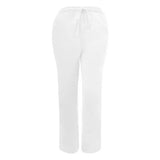 NEW Women's Linen Pants Casual Solid Drawstring Loose Elastic Waist Straight Pants Beach Pant Trousers with Pockets A1, White, Sz 2XL