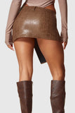 NEW MIcas Aubrie Cross Asymmetric Soft Faux Leather Skirt, Coffee, Sz L, Retails $84