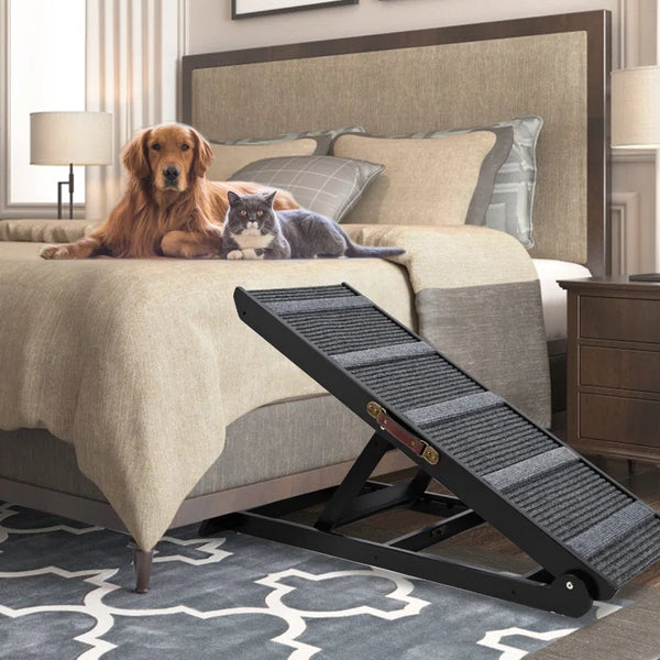 NEW Tucker Murphy Pet Adjustable Foldable Wooden Pet Ramp with non slip paw traction mat For Small & Large Dogs & Cats! Great For Bed, Sofa or Car! Supports up to 200Lb weight - Retails for $209+!