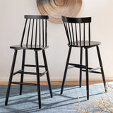 NEW Assembled, Retails $740, Wayfair Birdia Solid Wood Counter Stool, Black, Set of 2, 24" seat height