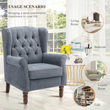 NEW IN BOX Retails $820, Wayfair Button-Tufted Small Wingback Accent Chair with Rolled Arm and Thick Padded Cushion, Dark Blue Performance