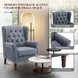 NEW IN BOX Retails $820, Wayfair Button-Tufted Small Wingback Accent Chair with Rolled Arm and Thick Padded Cushion, Dark Blue Performance