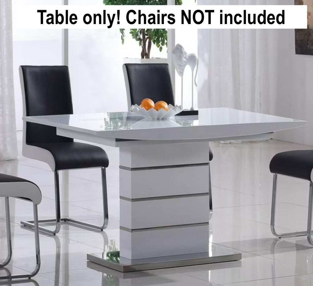 New Assembled! Retails $1,150+ Canadian Furniture Importers Canadian Castor Dining Table Silver/White! Has 1 small nick at edge of table top, easy touch up!