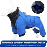 New Duomm Cozy Waterproof Windproof Reversible Winter Dog Jacket with Harness Fits 13 Lb- 15 Lb Dog (Sz XL- see dog sizing chart picture) BLUE