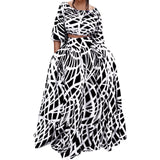 NEW EHQJNJ 2 Piece Black & White Maxi Skirt & Crop Peasant top Temperament Elegant Print Trendy Long, Sz S