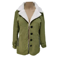 NEW Eyicmarn Women Army Green Coat, Tight Long Sleeve Plush Inner Lapel Collar Tops Coat with Pockets, Women Clothing - Tag Says 3X, Fits like XL