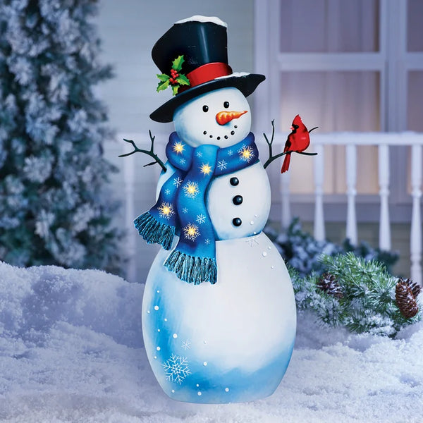 NEW The Holiday Aisle Festive Solar Powered Winter Scarf Snowman Garden Stake Retail $82+