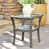 NEW Assembled, Retails $134, Winston Porter Floson Rattan and Tempered Glass Side Table, TABLE ONLY!