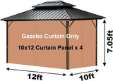 New Gazebo Privacy 4 Panel Curtains 10 x 12 FT Outdoor Replacement Curtains(Curtain Only) Universal 4-Panels Sidewall with Zipper for Patio, Outdoor Canopy, Garden and Backyard (CURTAINS ONLY)