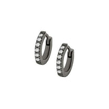 NEW Grey/Black Steel Hoop Earrings - Cubic Zirconia 20 Gauge - 7MM Suitable for Earlobes, Sold as Pair