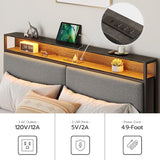 NEW IN BOX! Retails $240+ HOOBRO Full/Double Bed Frame with Storage Headboard, Upholstered Platform Bed, Bed Frame with Charging Station and LED Light, Headboard with Storage Shelves, USB Ports, Charcoal Grey