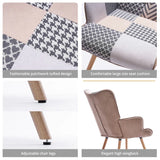 NEW IN BOX Retails $265, George Oliver Heidegard Accent Chair Modern High Back Arm Chair, Colourful Patchwork Reading Chairs for Bedroom, Grey/Cream Polyurethane