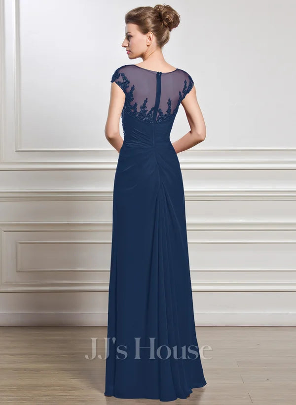 New with tags! Sheath/Column Scoop Illusion Floor-Length Chiffon Lace Mother of the Bride Dress With Beading Pleated Sequins in Navy Blue by JJ's House! Sz 14 Retails $374+