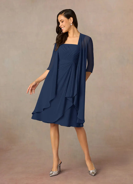 New Retails $199+ JJs House Dark Navy A-Line Square Neckline Pleated Chiffon Dress Sz 10