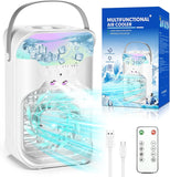 NEW Retails $92, Small portable AC unit with humidifier, Remote, 7 colour changing night light & timer, 1.5L Water Tank! Great for Bedside Table!