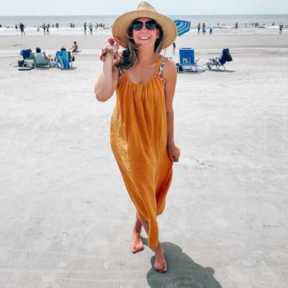 New Women's Women's Midi Cover Up Dress! Roomy, perfect for summer! Mustard Sz L/XL Fits 12-18!