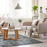 New Washable Area Rug BLUE DISTRESSED PERSIAN Korhani, 4'11" X 6'7"