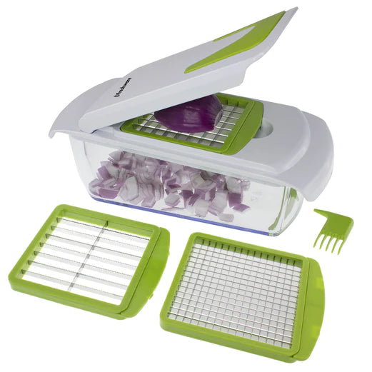 NEW Freshware 4-in-1 Onion, Vegetable, Fruit and Cheese Chopper with Storage Lid - Includes 2 blade inserts