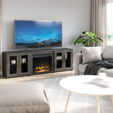 NEW Assembled Weathered Grey Three Posts Kropf 75.75'' Media Console with fireplace, Retails $1099+ (Read Comments)