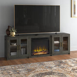 NEW Assembled Weathered Grey Three Posts Kropf 75.75'' Media Console with fireplace, Retails $1099+ (Read Comments)
