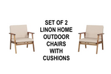 New in box! Linon Home Outdoor Teak Finish Acacia Wood Chair Set in Natural! Includes 2 chairs with Fade Resistant Performance Fabric Cushions! Retails $599+
