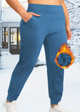 New Lu Lu Inspired DUPE Solid Color Slant Pockets Pants, Casual High Waist Warm Winter Pants, Ultra Comfy Blue Sz XXL, Logo on back leg