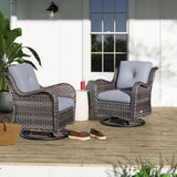 NEW Assembled Beachcrest Home Linkwood Rocking Swivel Patio Chair with Cushions (Set of 2), Retails $829