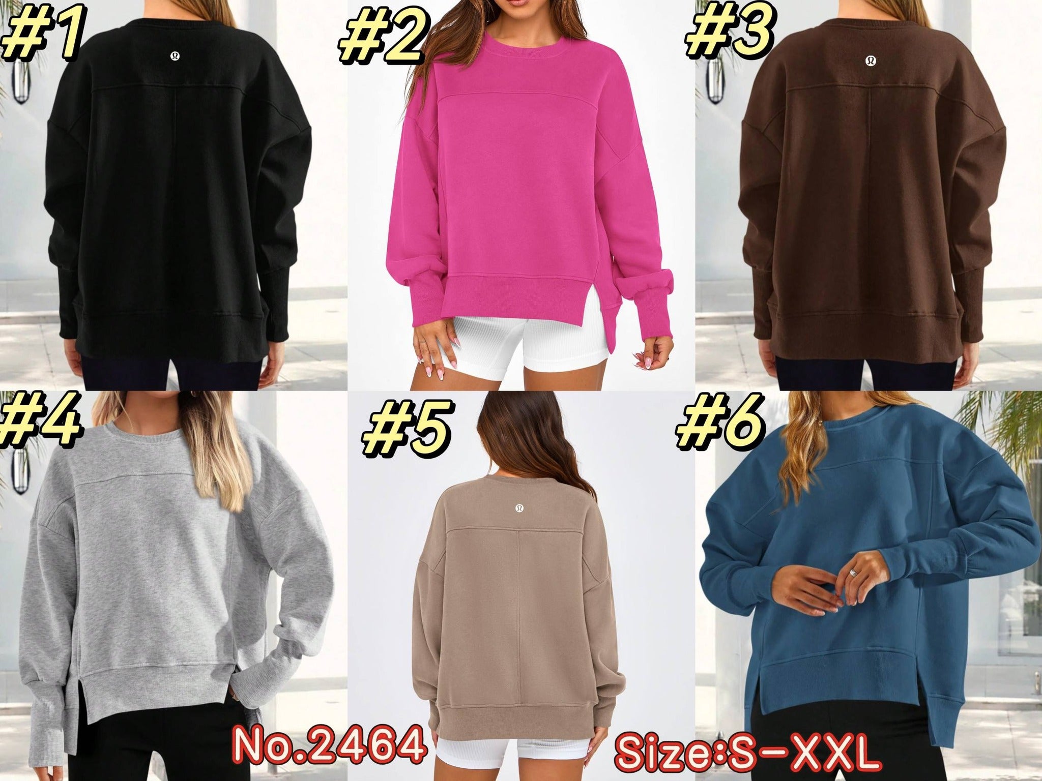 Lulu Inspired Tops No. 246424, 6 Colors, Sizes S-XXL, Tax Included
