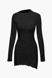 NEW Micas Women's Casual Dresses Knitting Hollow Out Long Sleeve See-Through Aesthetic Elegant Chic Bodycon dress, Black Sz M