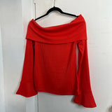 NEW Micas Sweaters for Women Trendy Sexy Spicy Girl Off Shoulder Long Sleeve Knit Sweater Red Sz M