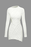 NEW Micas Women's Casual Dresses Knitting Hollow Out Long Sleeve See-Through Aesthetic Elegant Chic Bodycon dress, White Sz L
