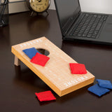 NEW Retails $50, Mini Cornhole Set - 10.5x5.5-Inch Desktop Cornhole Board Set with Football Field Design and 6 Mini Bean Bags - Tabletop Games for Travel, Dorm Room, or Home Office - Portable Bean Bag Toss Game