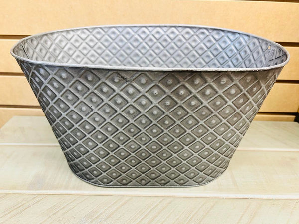 Oval Metal Tin Basket - Silver/grey! Great to use as Decor piece in bathroom for towels/linens, lotions, bedroom, outdoors for flowers etc