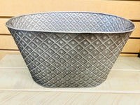 Oval Metal Tin Basket - Silver/grey! Great to use as Decor piece in bathroom for towels/linens, lotions, bedroom, outdoors for flowers etc