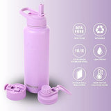 NEW Thermosis 24 Oz Water Bottle With Straw | Insulated Water Bottle With Wide Mouth Opening and 3 Lids (Straw and Handle Lids) | Travel Stainless Steel Water Bottle for Sports and Gym - Color Lavender - Water Bottle - 24 OZ