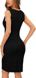 NEW OFEEFAN Women's V Neck Sleeveless Cocktail Dresses Ruched Bodycon Wrap Dress, Black, Sz M! Retails $66+
