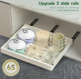 New Expandable Pull Out Cabinet Organizer, Adhesive Slide Out Drawers for Kitchen Cabinets, 1 Pack, Adjustable Width 12.4-20.47 inches, White