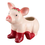 NEW The Pioneer Woman Farmhouse 9 Inch Charming Whimsical Pig Planter with Red Boots, Ceramic