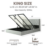 Retails $789+, KING Latitude Run Raania Hydraulic Lift Up Storage Upholstered Wingback Bed, NOTE: Was store display! No box, has some dirt from transport should come off with soap & water. MATTRESS NOT INCLUDED